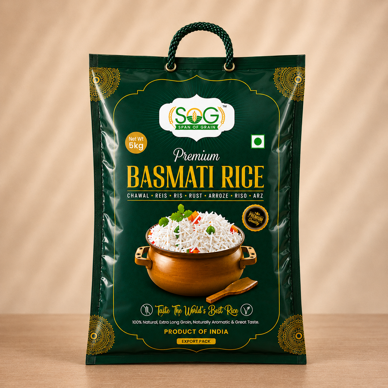 A symbol of elegance and quality, SOG Premium Basmati Rice is carefully selected from the finest grains to deliver an exceptional dining experience. Aged to enhance its natural aroma, grain length, and texture, it produces beautifully separated, fluffy grains that elevate every meal.